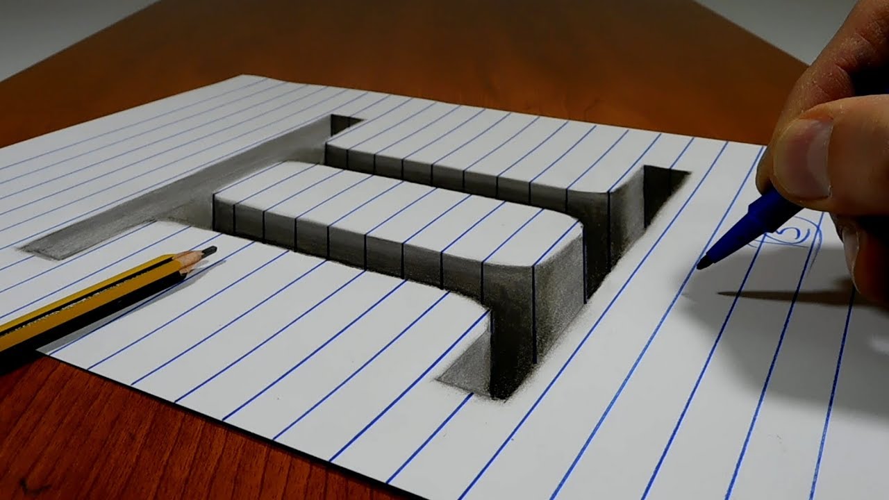 3D Trick Art On Line Paper, Hole Roman numbers II