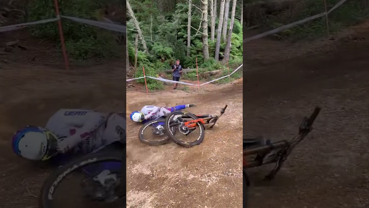 Bernard Kerrs Crankworx Rotorua race run hitting the triple to frame failure. #bernard_kerr #pivot