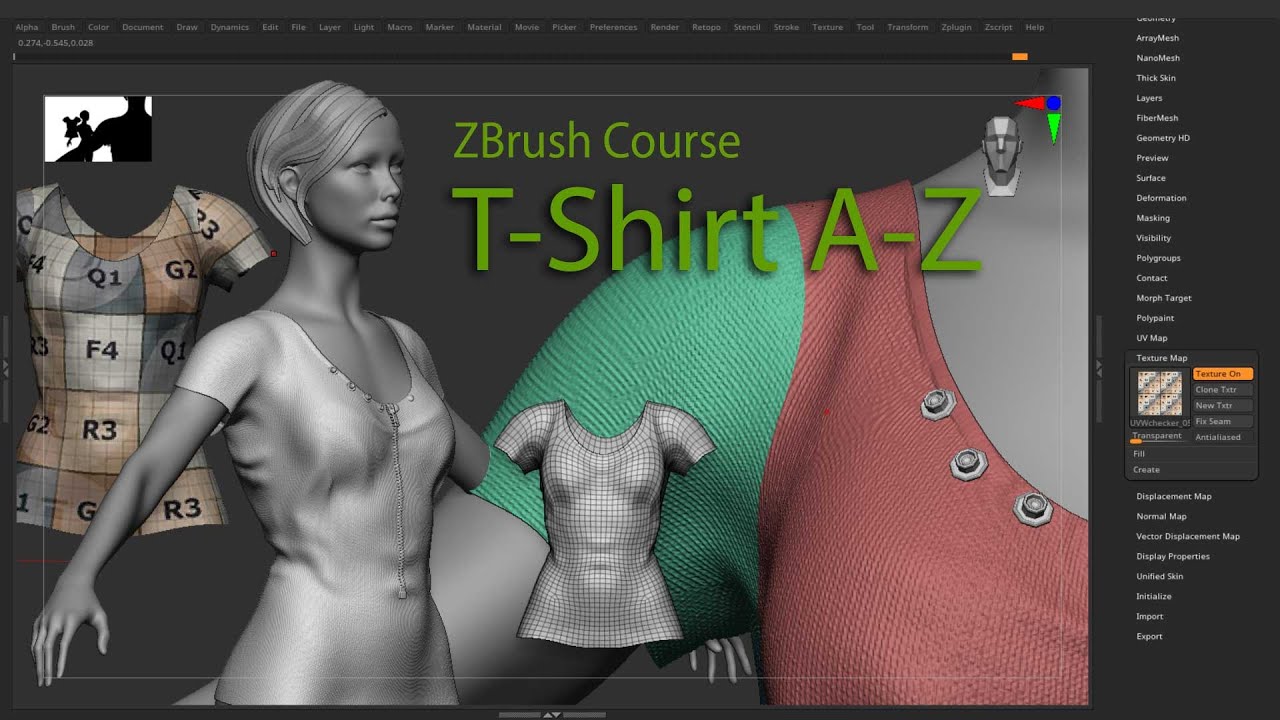 MS3D | ZBrush Course | 008 | T-Shirt with UV, ZRemesher, Dynamics & Surface