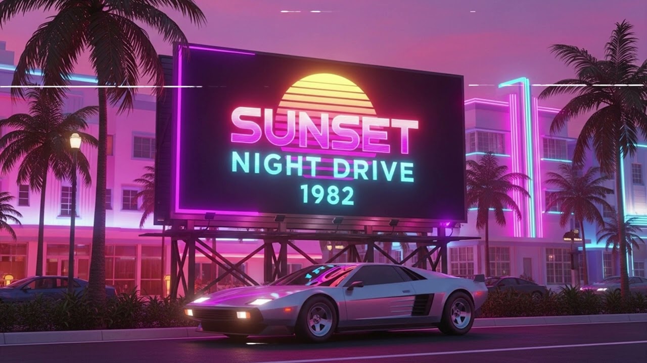 Sunset Night Drive 1982 – Synthwave Horizons in Motion
