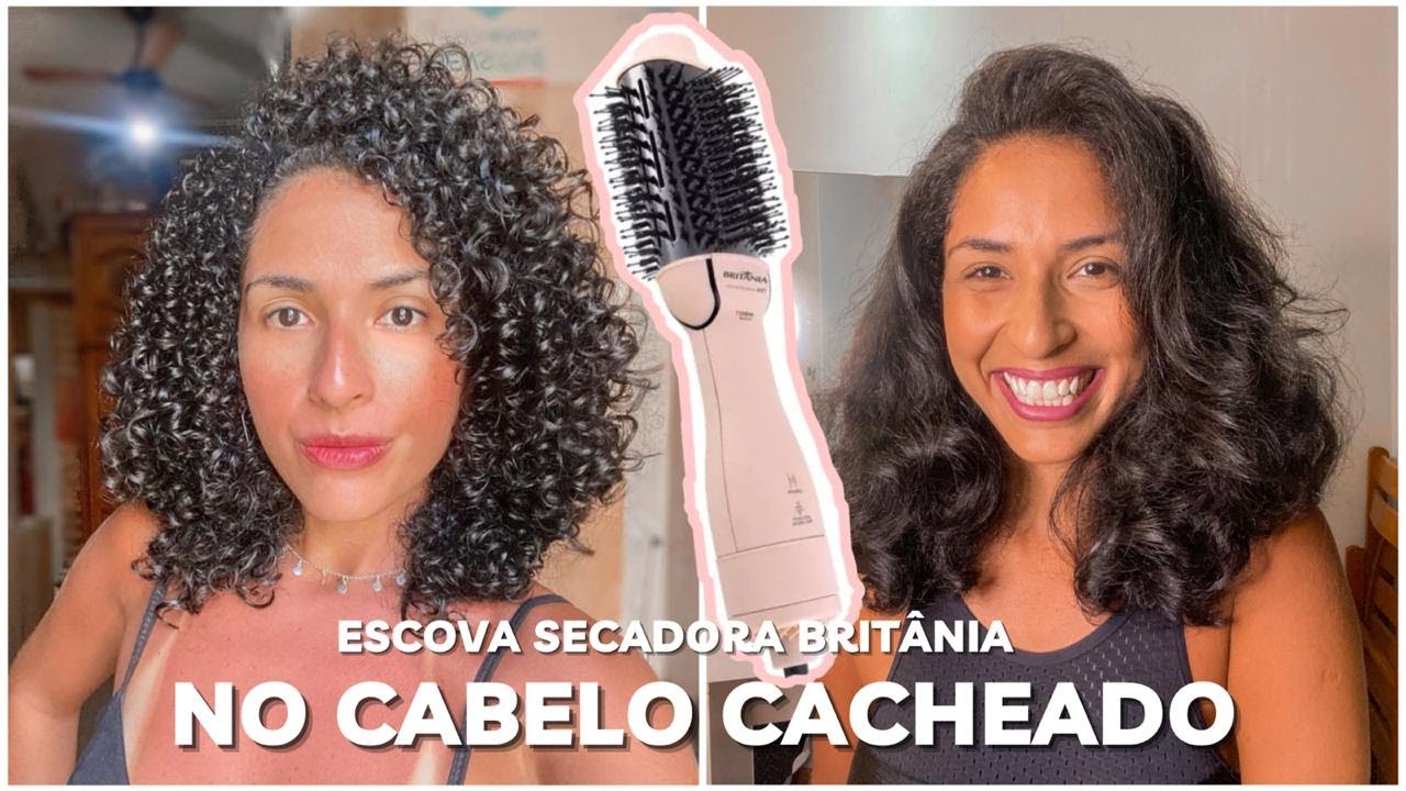 TESTANDO ESCOVA SECADORA BRITÂNIA SOFT 1300W NO MEU CABELO CACHEADO - (BIVOLT)
