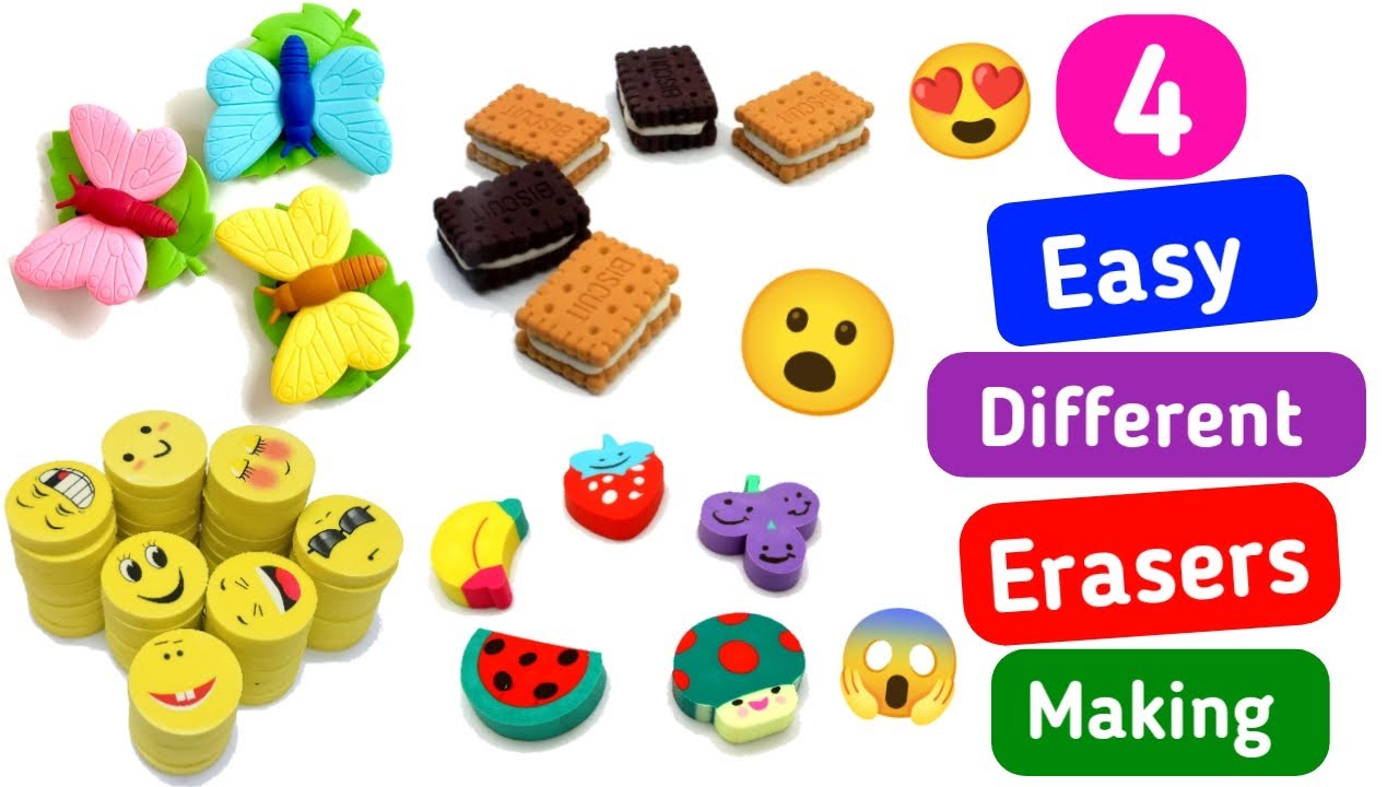 4 DIFFERENT TYPES OF ERASERS MAKING AT HOME - BACK TO SCHOOL SUPPLIES 😮😍