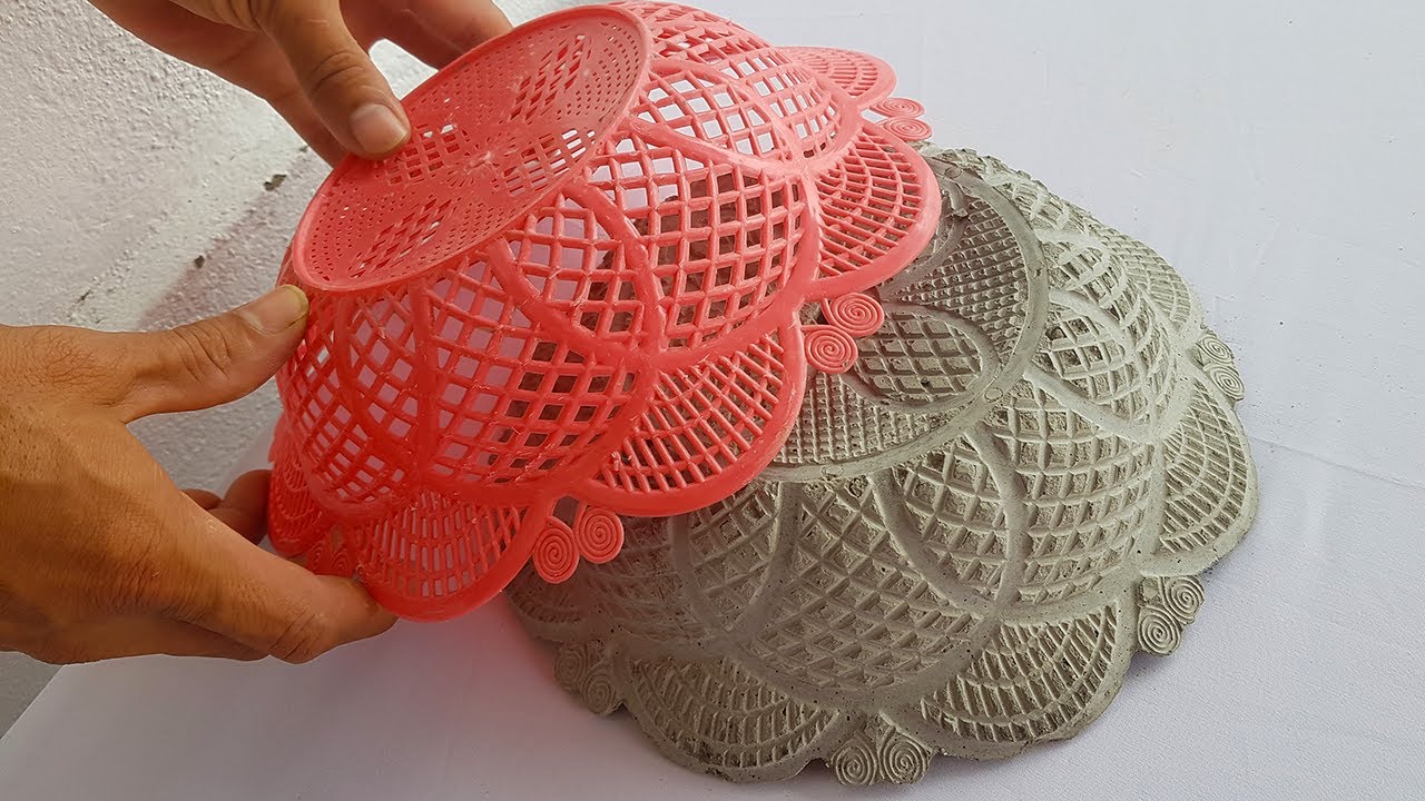 Làm Chậu Hoa Nhỏ Xinh Dễ Dàng Từ Rổ Nhựa và Xi Măng