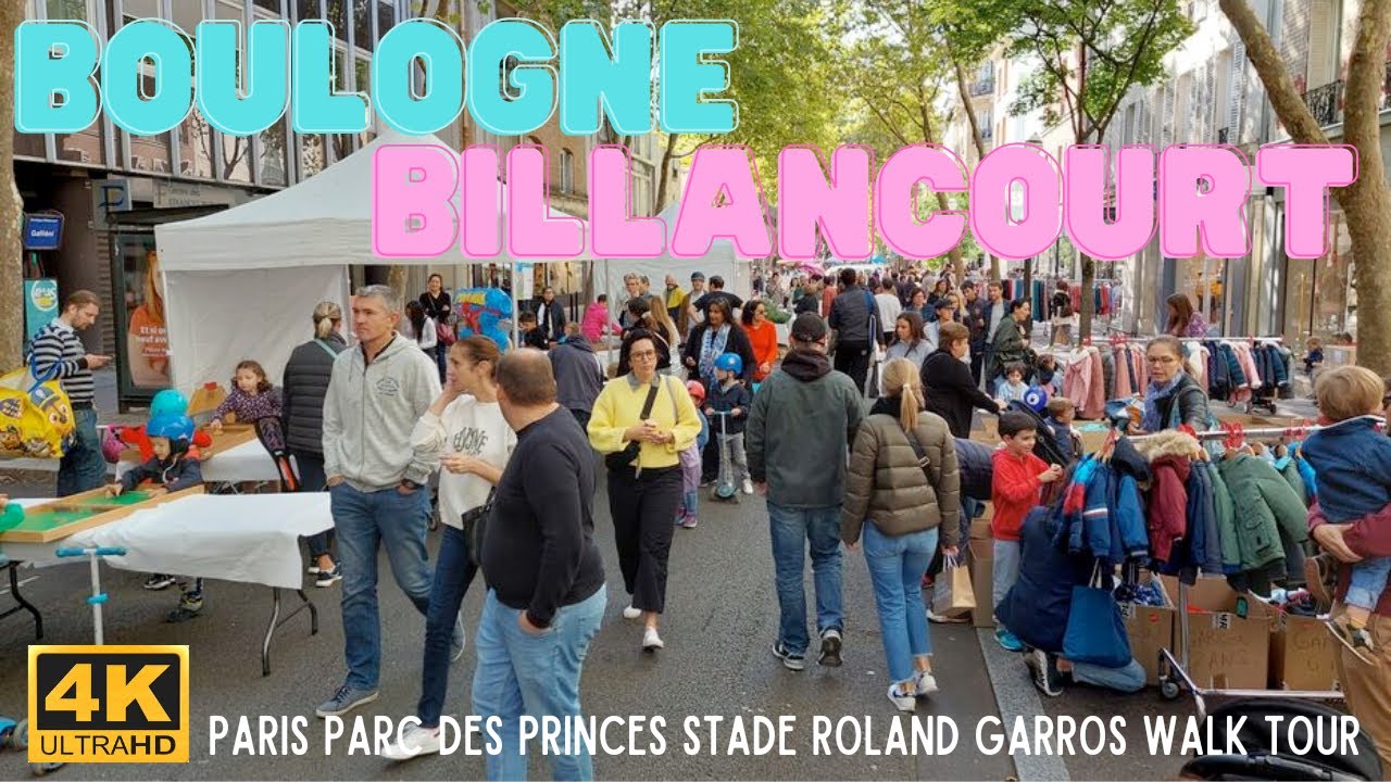 [4K] Boulogne-Billancourt, Paris suburb walk tour with Roland Garros and Saint-Germain stadiums
