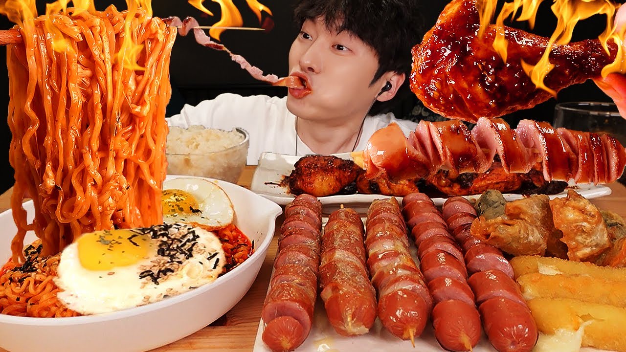 ASMR MUKBANG 불닭볶음면 & 치즈 스틱 & 양념 치킨먹방! FIRE Noodle & FRIED CHICKEN & CHEESE STICK EATING SOUND!