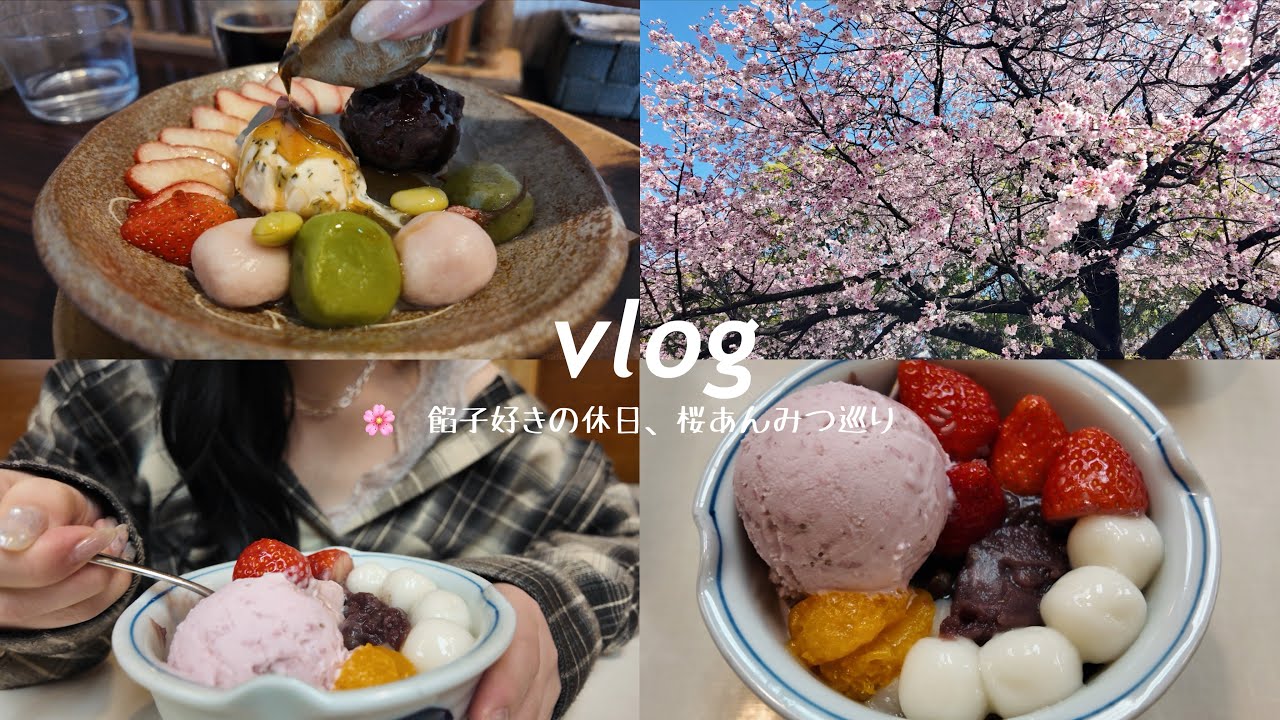 vlog. ほぼ毎日あんこを食べる女の休日 : 桜あんみつ巡り🌸🫘🩷