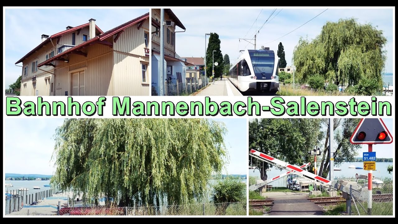 Kleiner Bahnübergang und kleine Station Mannenbach-Salenstein, Kanton Thurgau, Schweiz 2021