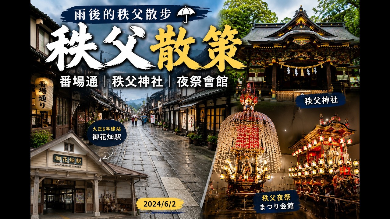 [出差] 輕井澤篇D3下：雨後的秩父散步｜番場通 秩父神社 夜祭會館 I Raining Chichibu, Banba Street, Chichibu Shrine, Matsuri Museum