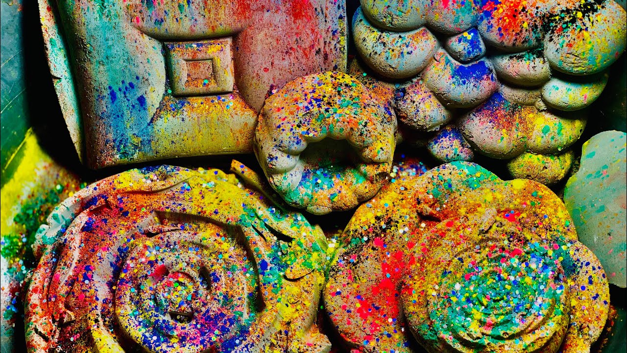  Crunchy + soft Reform Dusty Grey Topping with Vibrant Holi Powder 🌈 Chalk Crush ASMR |satisfying .🫠