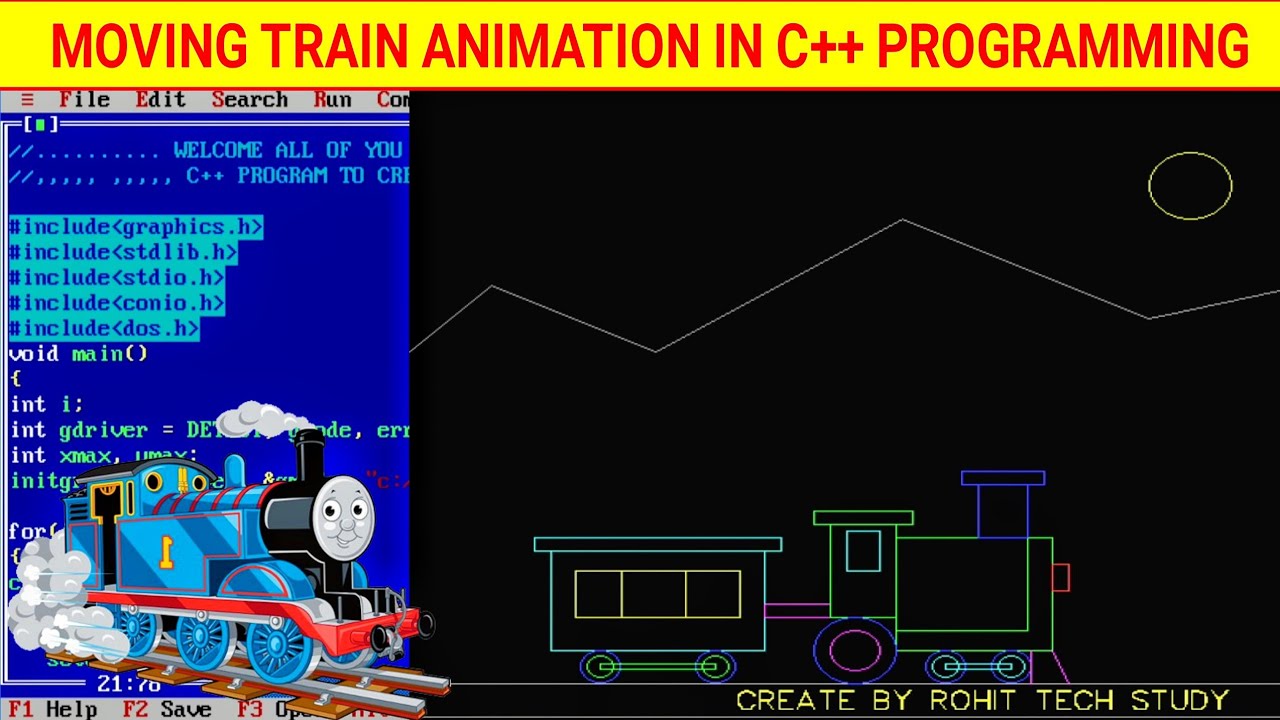 MOVING TRAIN ANIMATION IN C++ PROGRAM | C GRAPHICS PROGRAMMING TO MOVING TRAIN | C++ PROGRAMMING