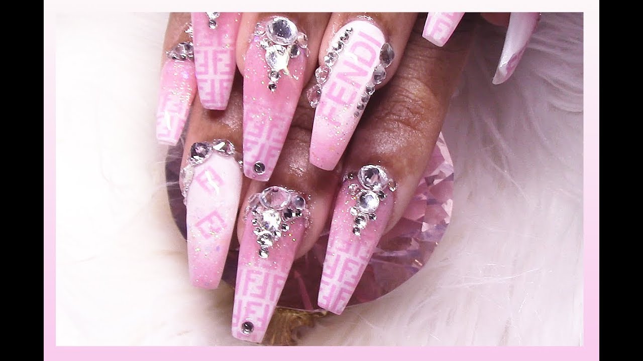 Pink Fendi Print Acrylic Nails Tutorial | Fresh Set Start to Finish