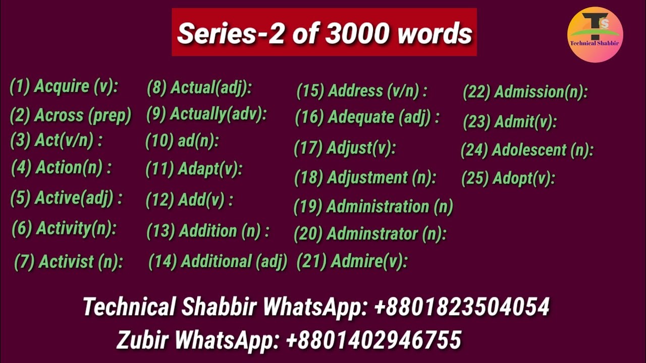 Series-2 of 3000 words | Rohingya English Words Series-2