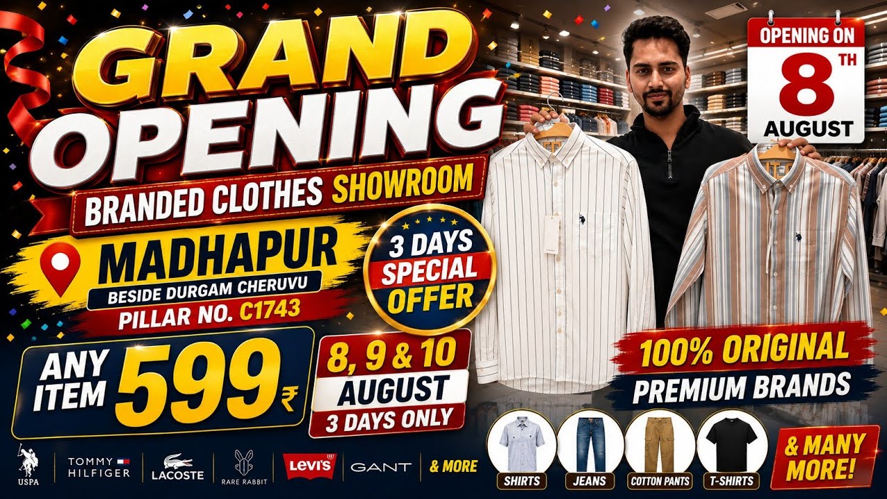 Grand Opening in Madhapur! Branded Clothes Any Item Just ₹599 | 3 Days Only