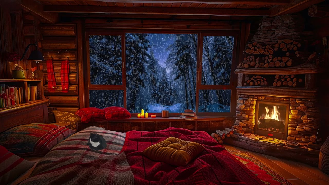 Wooden cabin winter wonderland | Instant Sleep Aid With The Comforting Ambiance Of A Crackling Fire