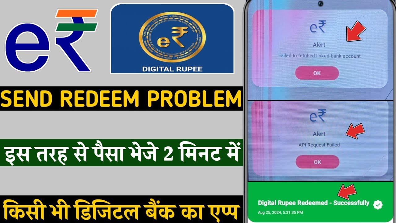 Pnb digital rupee send redeem failed to fetched linked bank account | erupee send API request faile