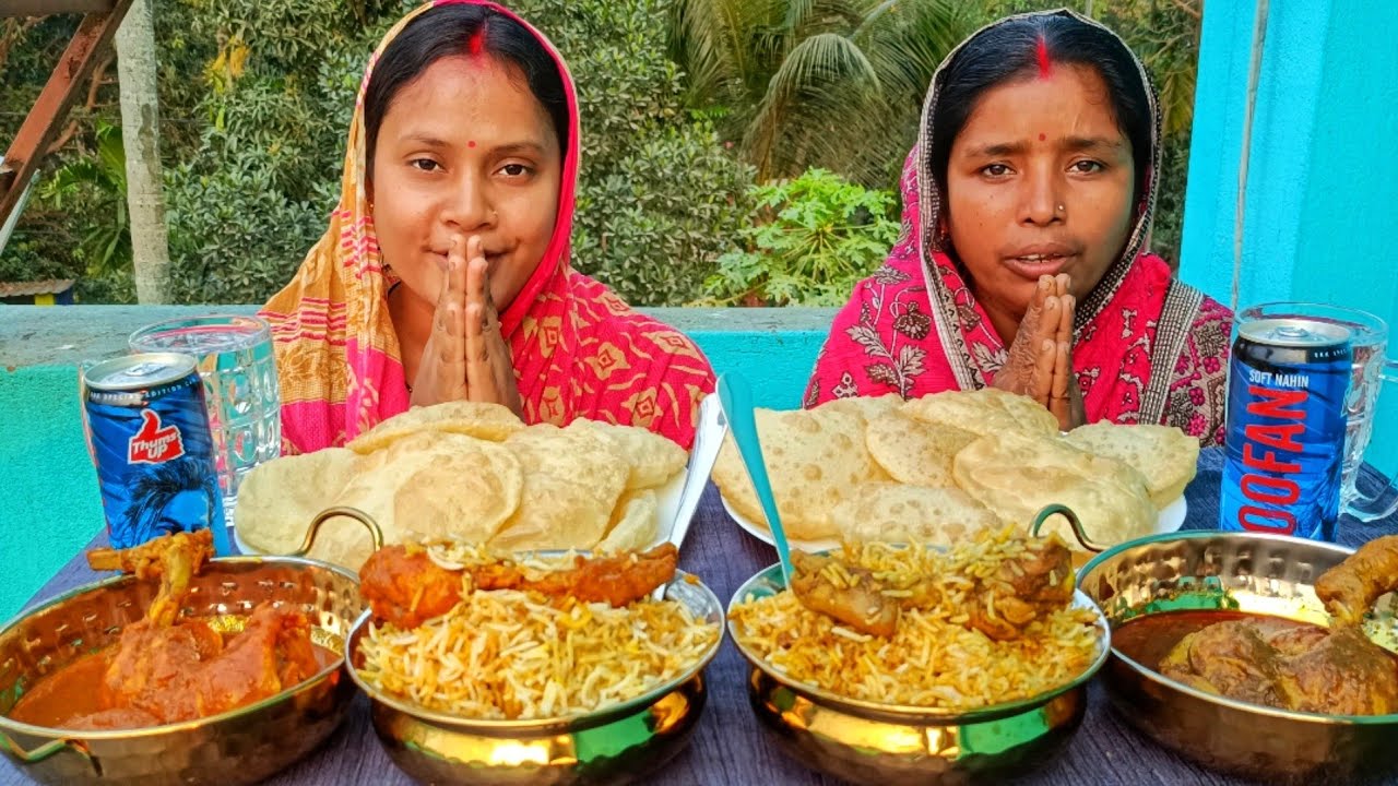 Chicken biryani, gota chicken thai curry, luchi, cold drinks challenging video... With punishment 🤮