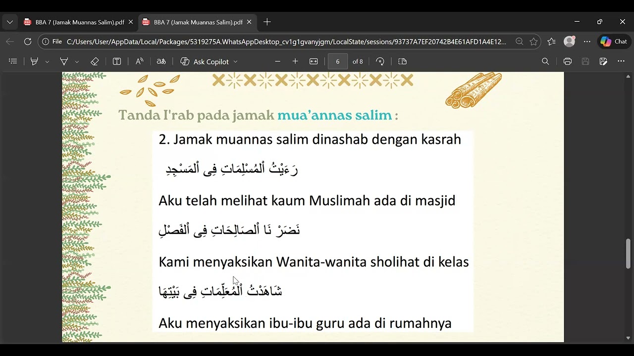 Pembelajaran Bahasa Arab Jamak Muannas Salim