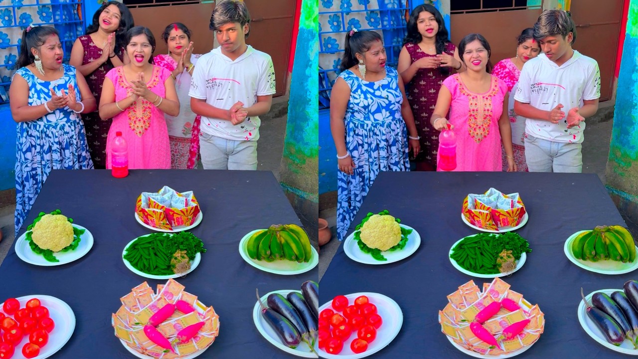 New Bottle Flip Challenge & Get Winter Vegetable Plate 😍 | New Family Challenge Games