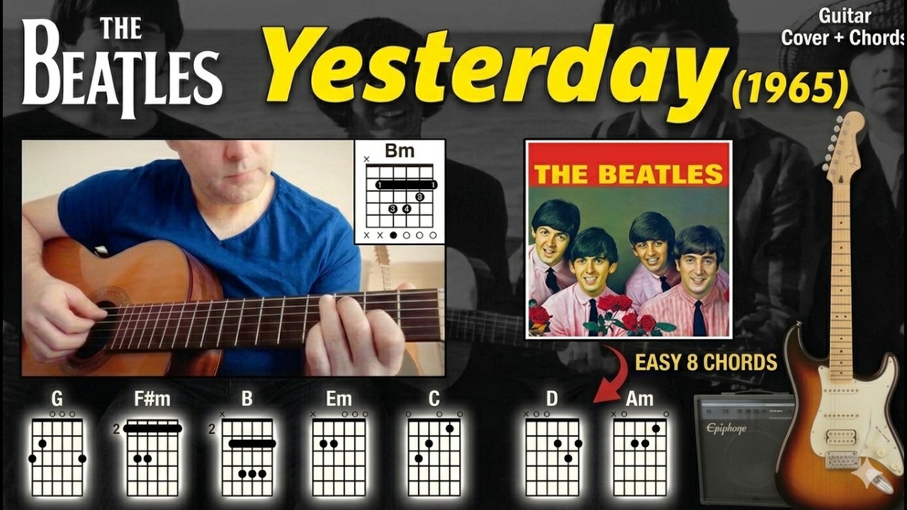 Yesterday - The Beatles | Guitar Cover with Chords On Screen