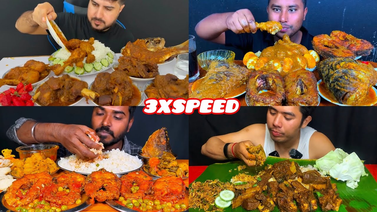 ASMR :Eating Spicy🔥Chicken Leg Curry Whole Fish Curry Egg, Mutton Curry Rice Salad Mukbang