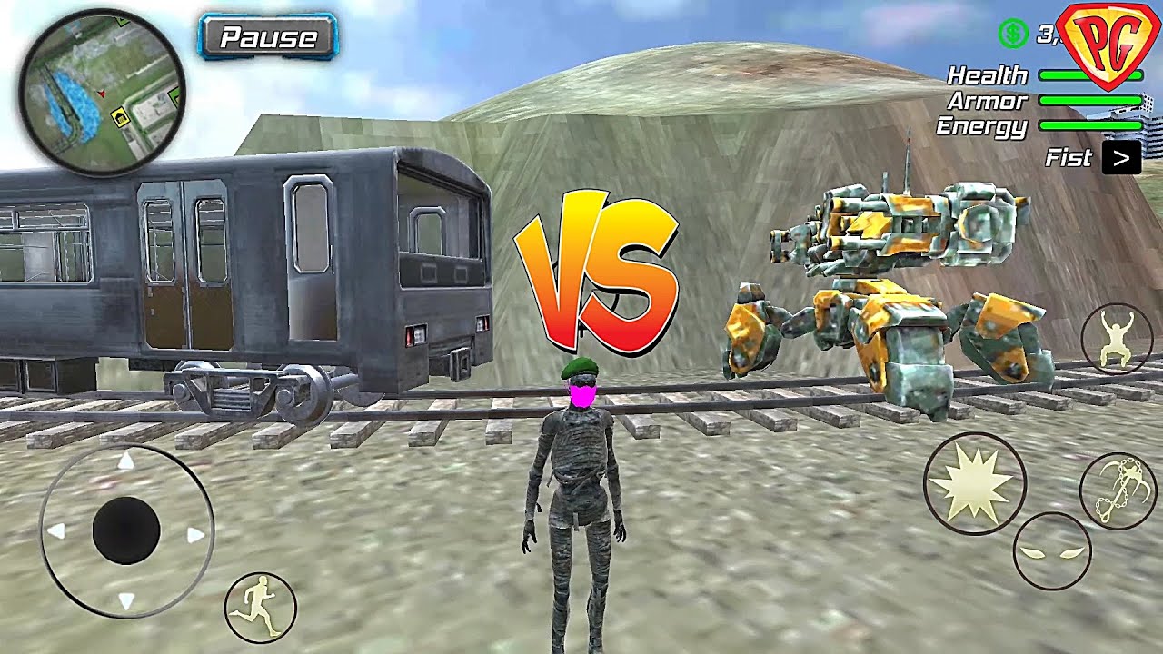 Rope Mummy Crime Simulator: Vegas Hero #14 Train VS Robot