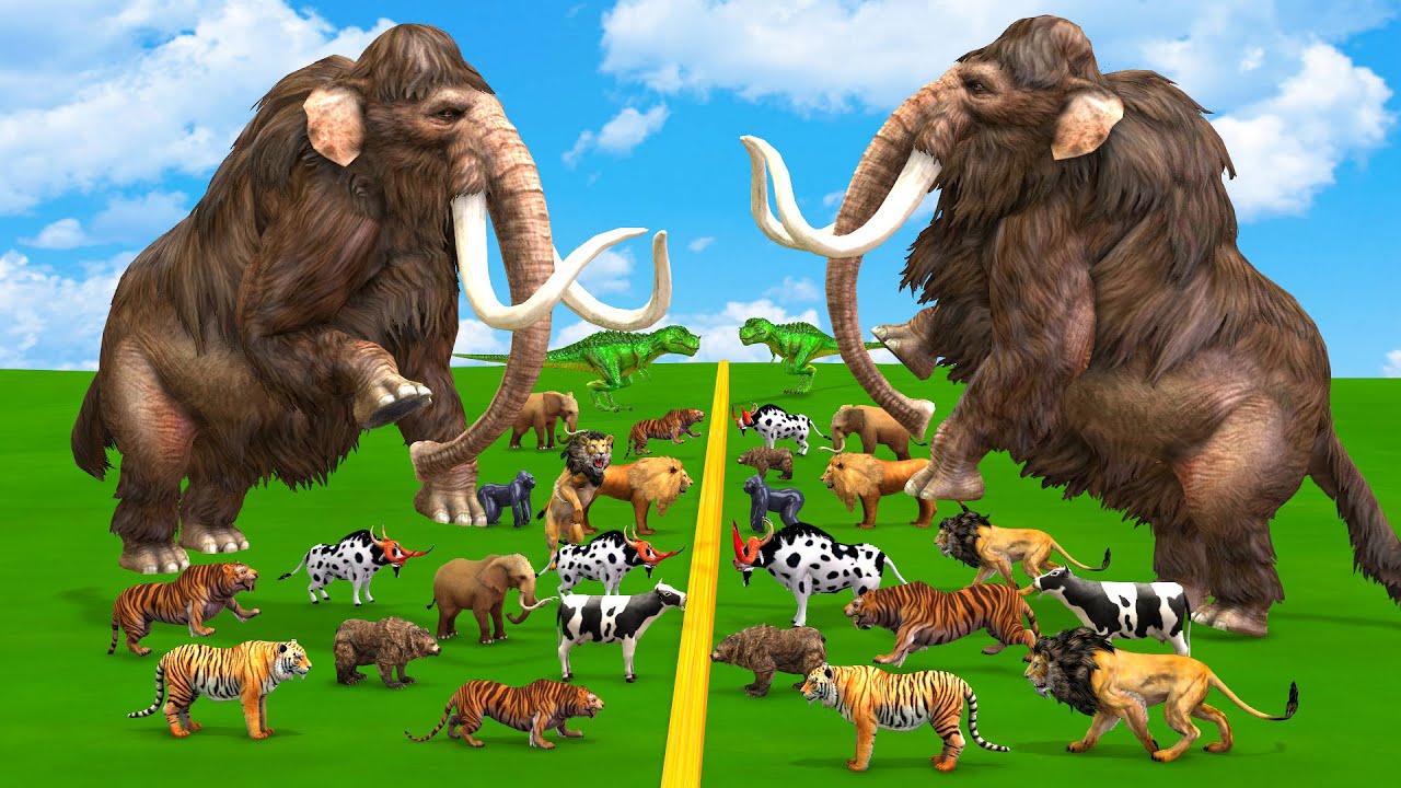 10 Mammoth Elpehant vs Prehistoric Mammals vs Albino Animal Size Comparison Revolt Battle Simulator