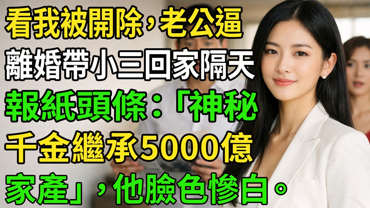 看我被開除，老公逼離婚帶小三回家。隔天報紙頭條：「神秘千金繼承5000億家產」，他臉色慘白。