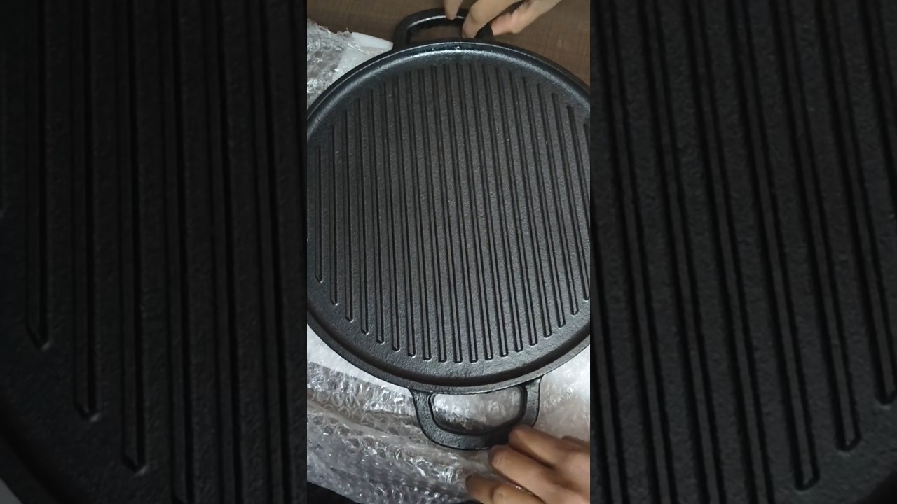 Lifelong 2 in 1 Cast Iron Grill Tawa Pan with Wooden Spatula | 30 cm Reversible Cookware 