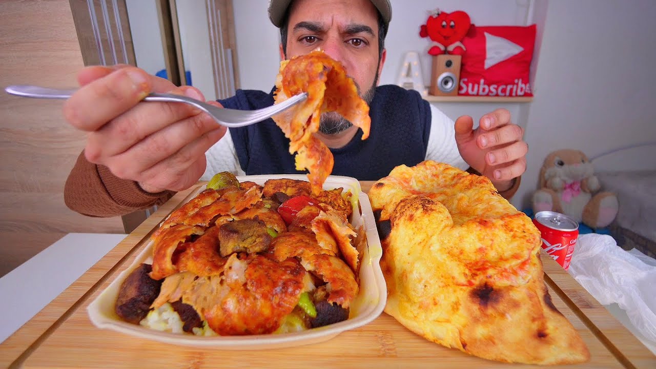موكبانغ مشاوي وشاورما وكالزوني عملاق لذيذ Mukbang eating show - Mix Grill, Döner kebab & Calzone