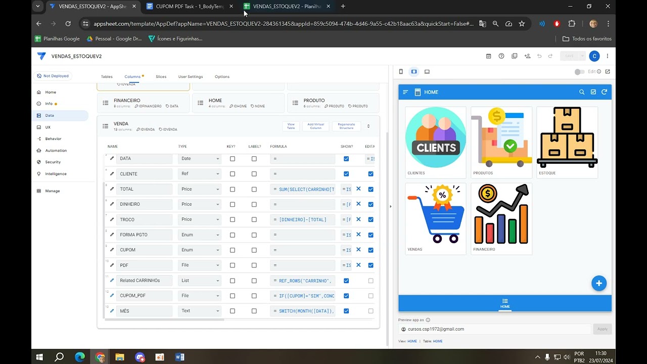VENDA ESTOQUE PARTE 2 NO APPSHEET