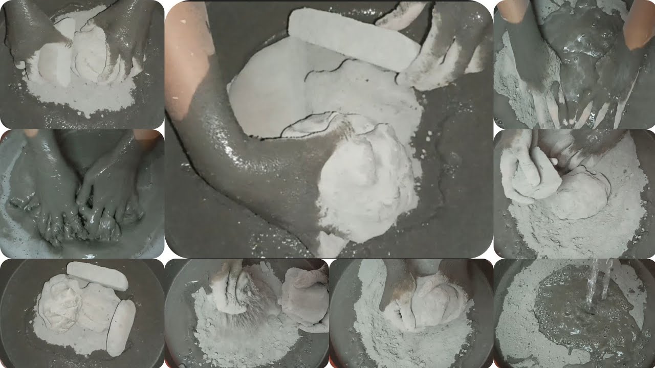 Pure Cement Dry Crumbling on Paste+Pouring💦💦 & Paste Mixing/Playing ASMR #579