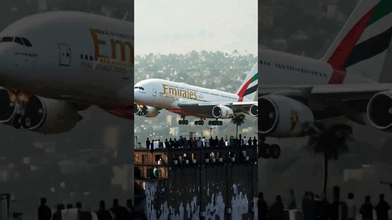 GIANT Emirates A380 Takes Off Right Behind Mumbai&rsquo;s Dharavi Slum 😳✈️ #shorts #mumbai #emirates #ai