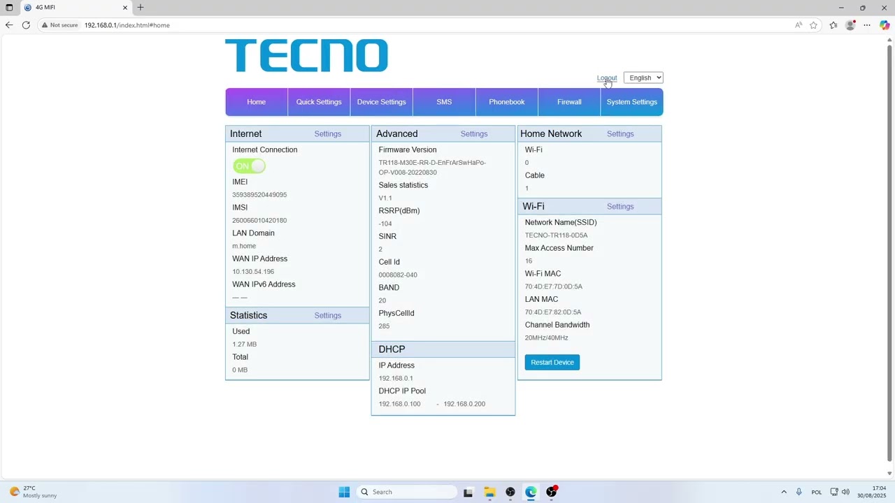 TECNO TR118 &ndash; How to Enable or Disable DHCP Server