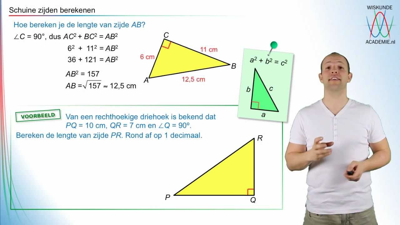 Hoe bereken je met Pythagoras de schuine zijde/hypothenysa? (havo/vwo 2) - WiskundeAcademie
