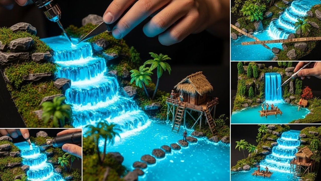Creating a Glowing Miniature Waterfall Diorama | Ultra-Realistic LED River Build