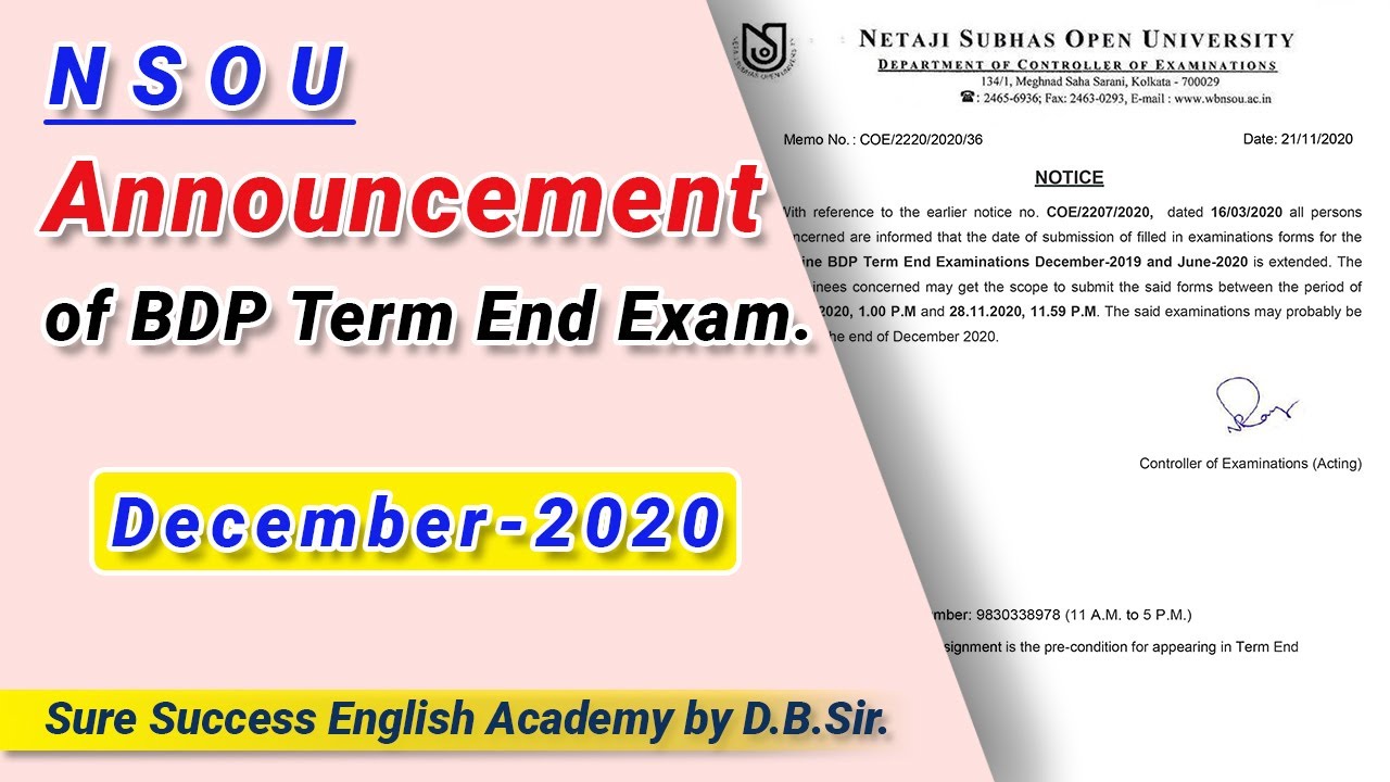 BDP Term End Exam, Dec 2020 II BDP II NSOU II 2020 II 1ST & 2ND SEM II