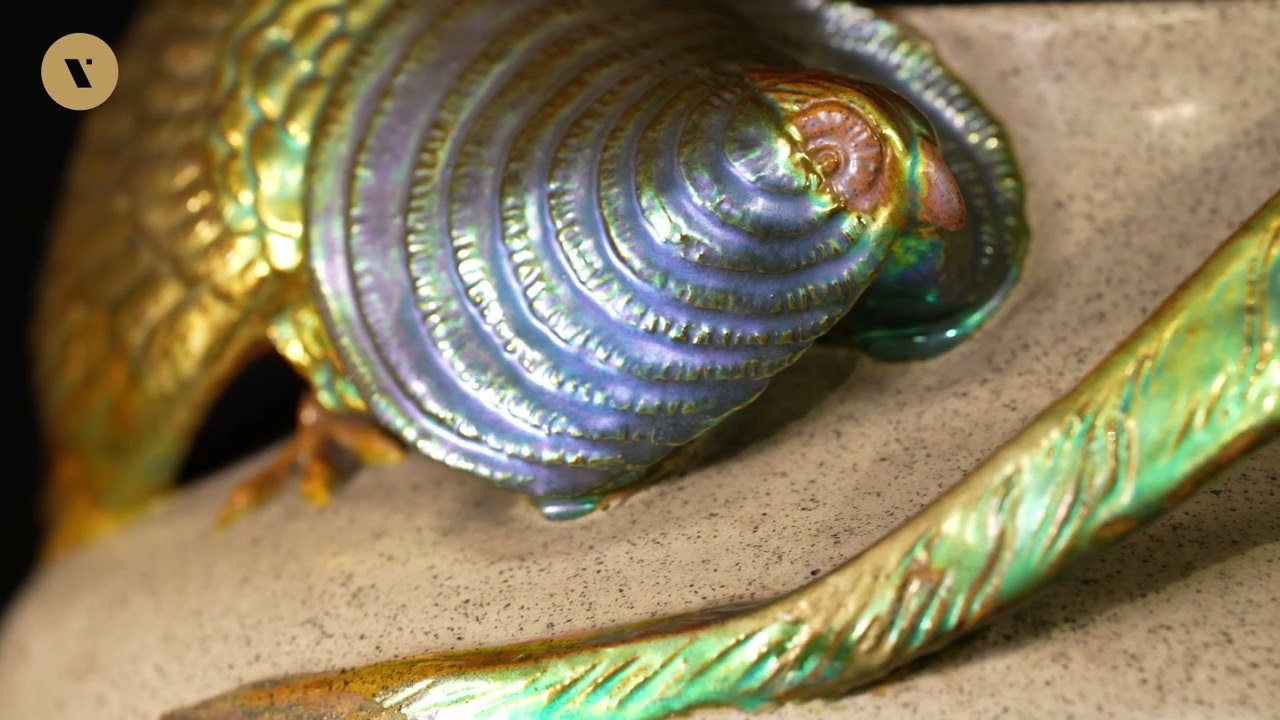 5. Zsolnay Aukció, 12. tétel - Fácános váza, a Grés-sorozatból, 1900