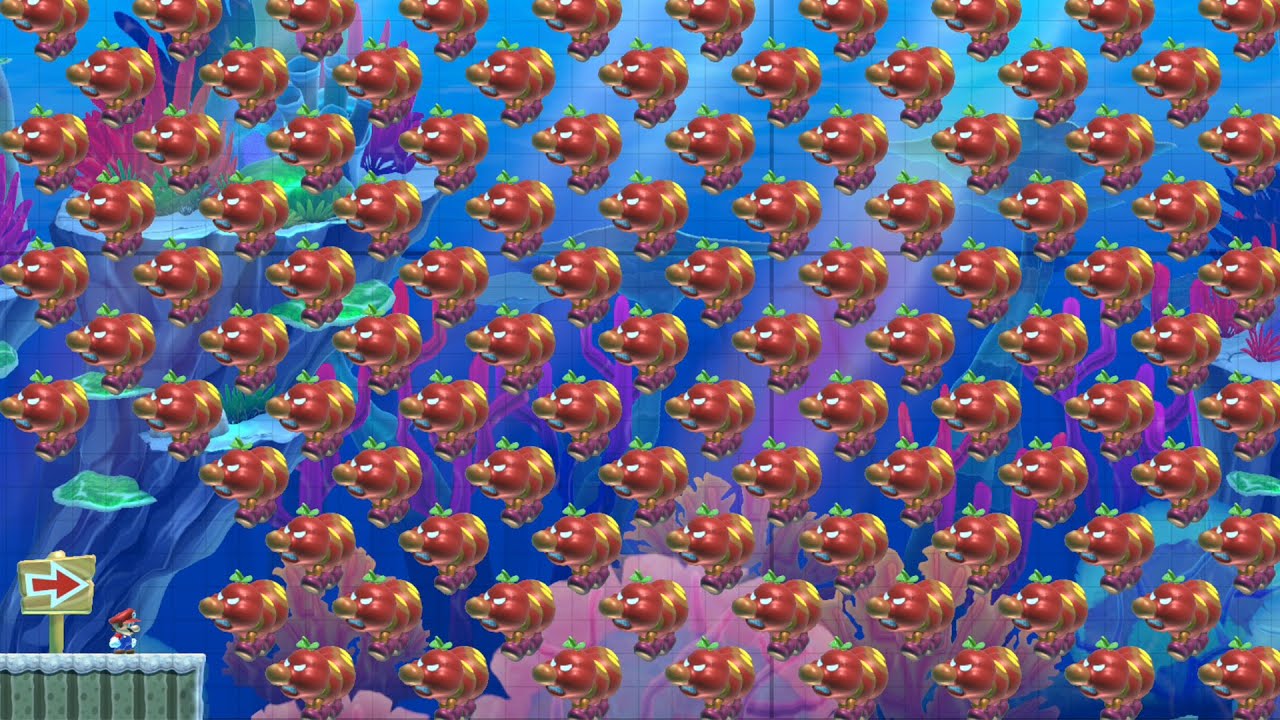 大量のハナチャンから逃げまくれ！水中脱出コースを作ってみた！【マリオメーカー2】