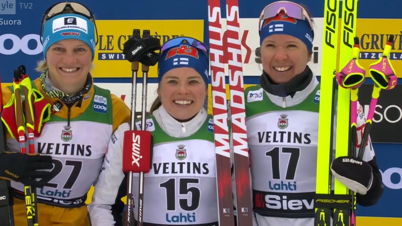 Krista Pärmäkoski voittaa maailmancup kilpailun Lahti, Salpausselkä 2024. Kerttu Niskanen kolmas