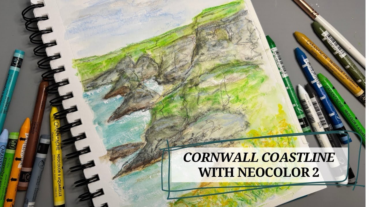 Caran D’Ache Neocolor 2  Landscape Tutorial | Cornwall Coastline
