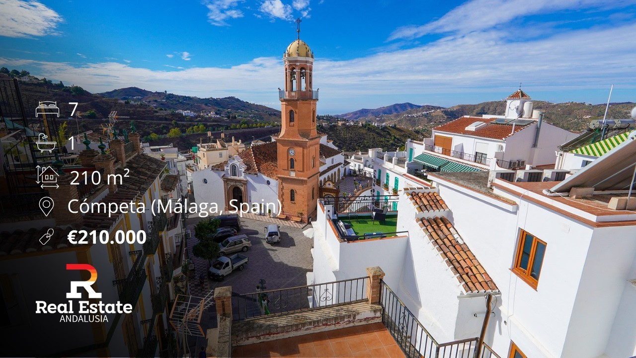 Spanish Townhouse with Sea View, Roof Terraces & Business Potential – For Sale in Cómpeta (Málaga)