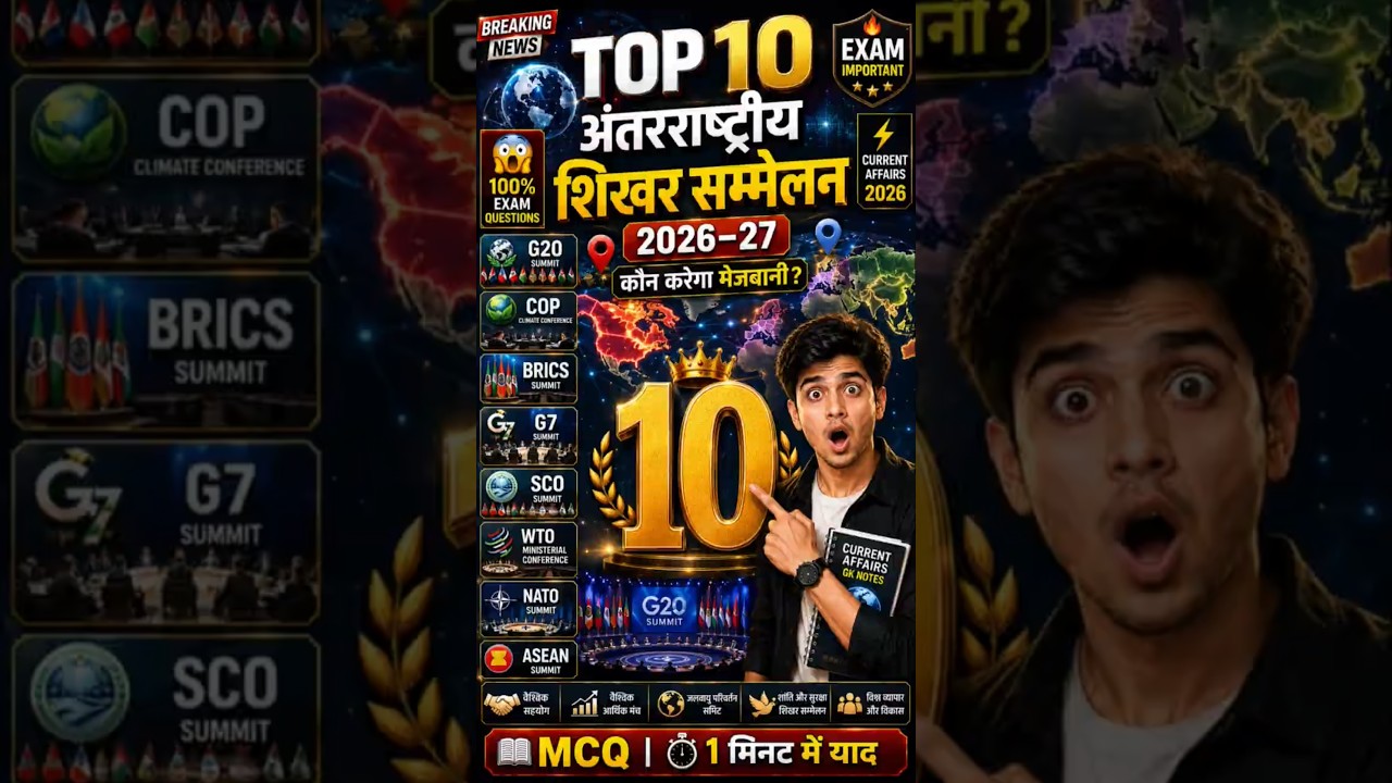 Top 10 Summit Questions 🔥 | G20 &bull; COP &bull; BRICS &bull; G7 😱 | 1 मिनट में याद