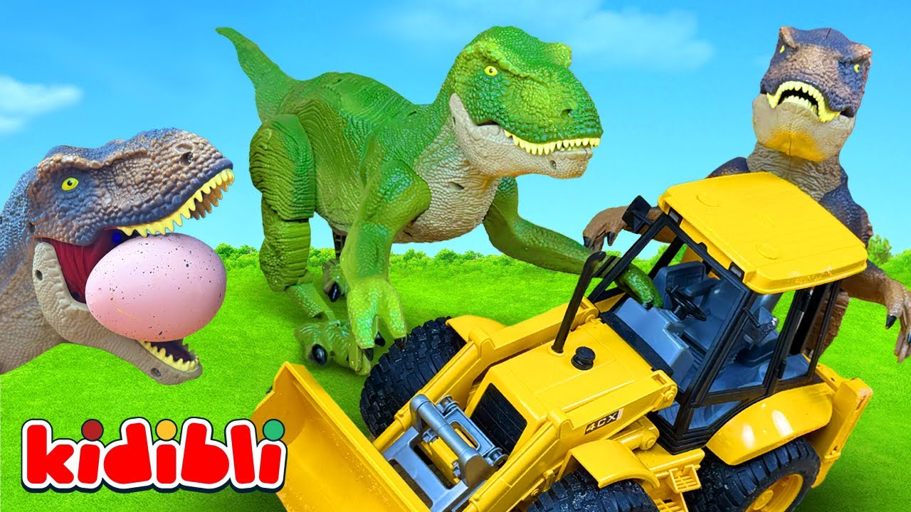 Dinosauro attacca una Ruspa 🦖 T-Rex contro Polizia 🚜 Giocattoli da Costruzione per Bambini | Kidibli