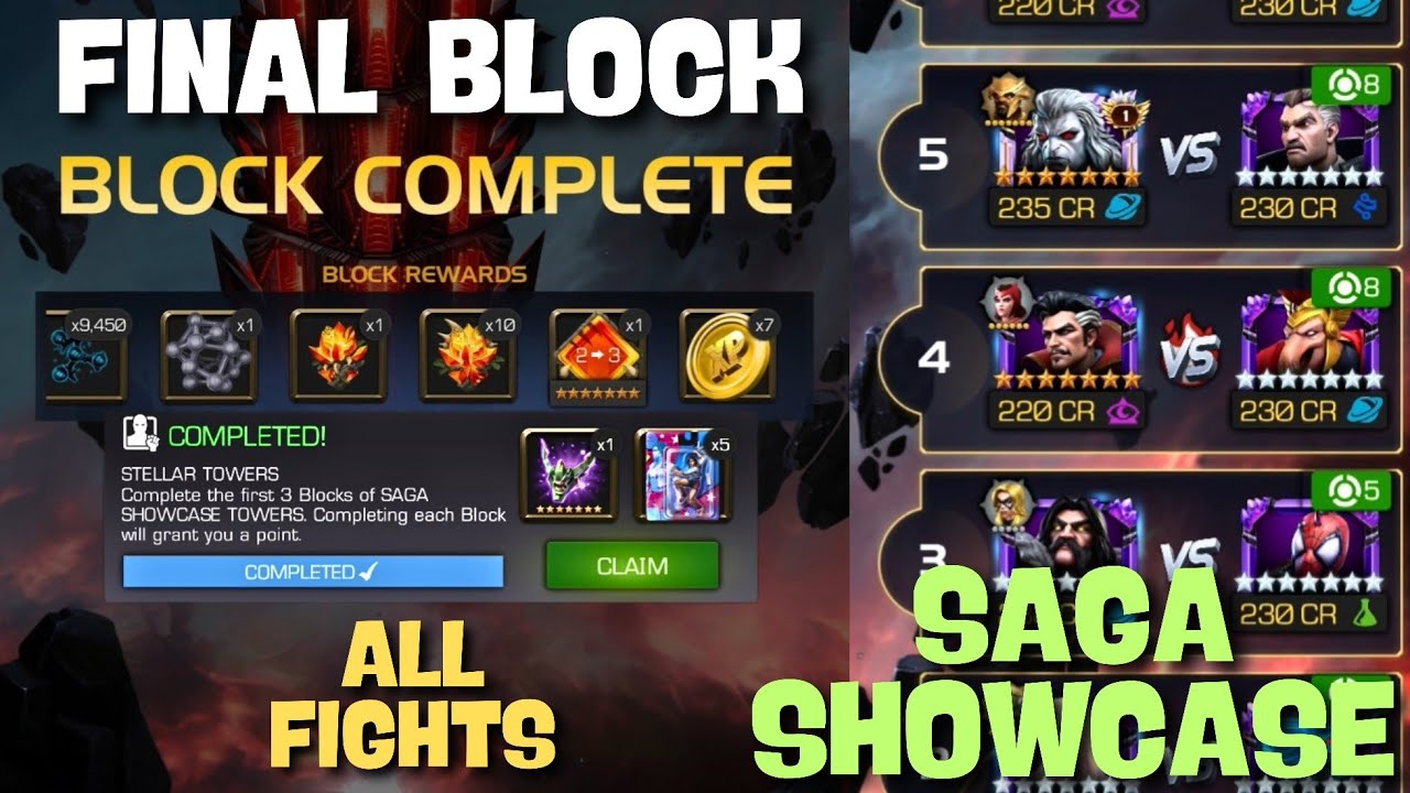 BLOCK 3 (FINAL BLOCK) SAGA SHOWCASE (Challenge Tower) - ALL FIGHTS | MCOC