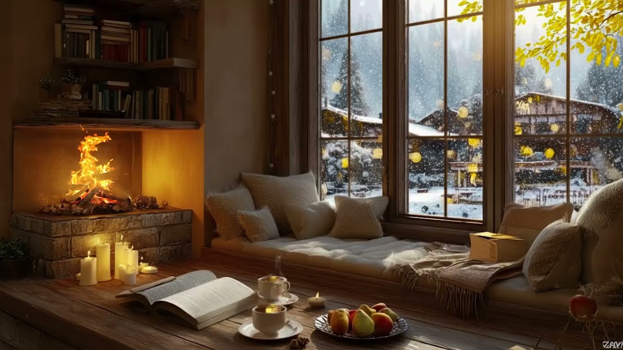 Warm Winter Jazz Lounge 🔥 Soft Piano Music & Crackling Fireplace for Evening Relaxation