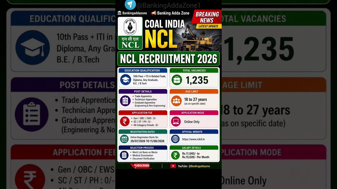 NCL Recruitment 2026 | New Vacancy 2026 | Govt Job vacancy |Govt Job Notification | Govt Job #shorts