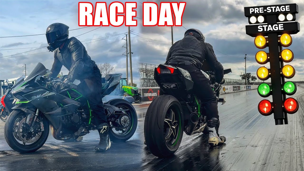 RACING MY NINJA H2 AT THE DRAG STRIP 😳| Turbo Hayabusa & R1