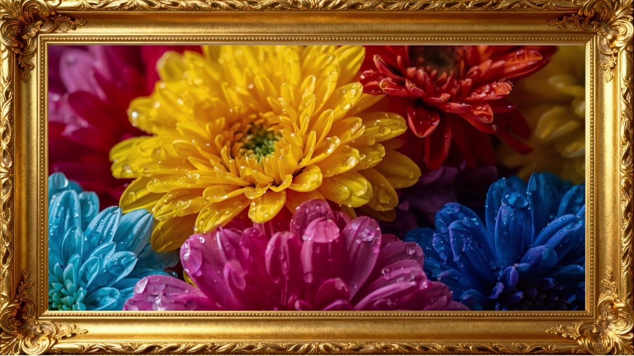 Colorful Bloom with Dew – 4K Flower Wallpaper for Home Display | 4K Frame TV Art