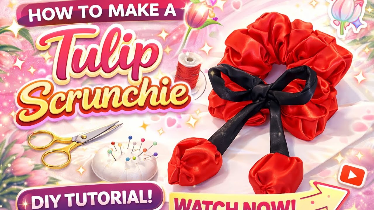 🌷Turn satin into magic! DIY Tulip Scrunchie tutorial 💕