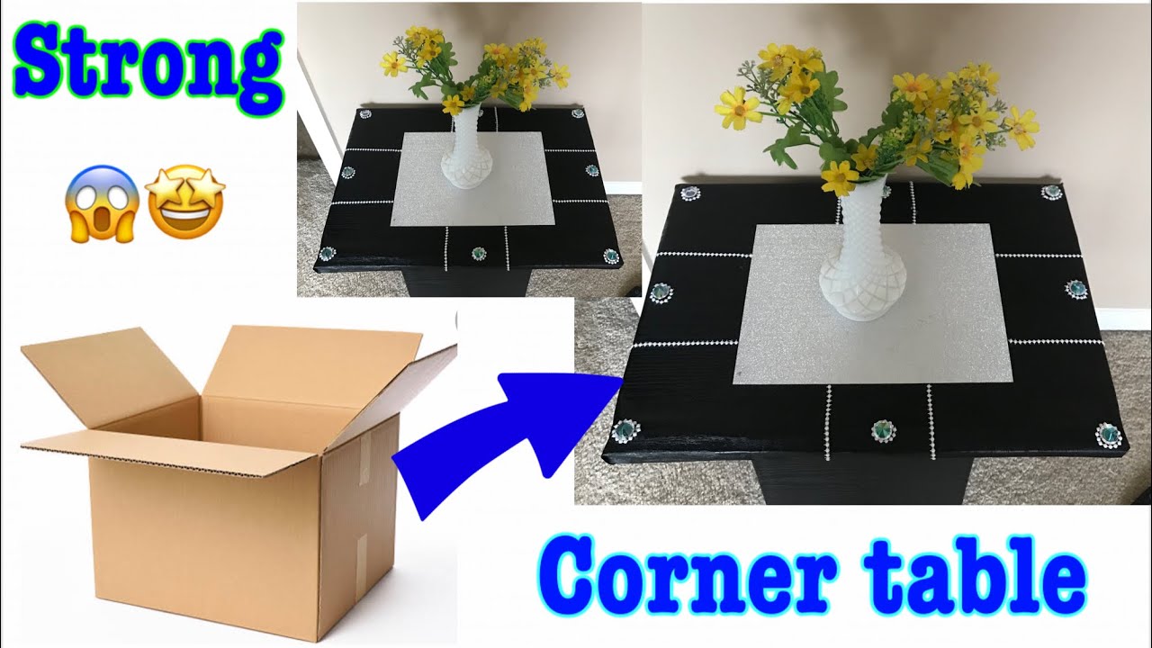 DIY Glam corner Table// corner Table with Cardboard// Cardboard box craft idea//strong side table